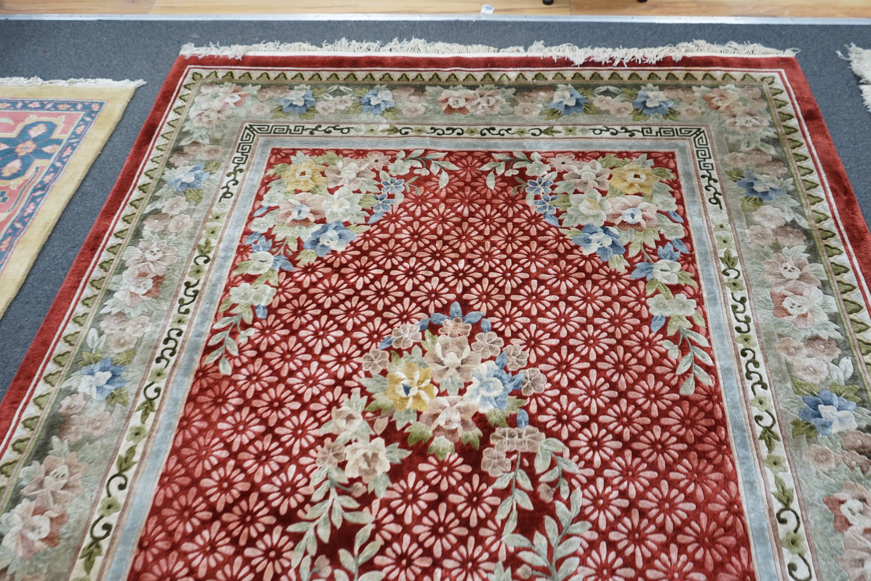 A Canton Chinese silk carpet, 280 x 186cm